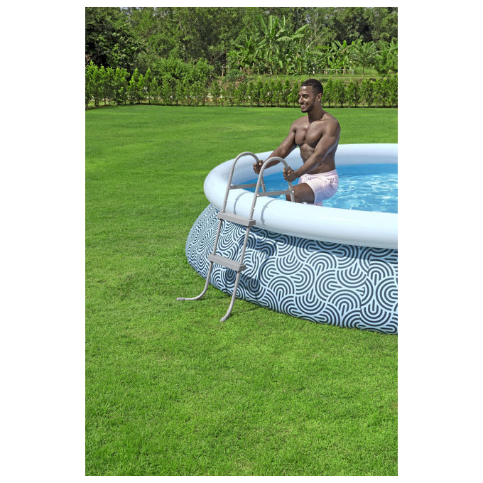 Bestway 58430 Flowclear Scaletta Doppia Piscina Fuori Terra 84 cm 2 Gradini Acciaio Antiscivolo 150 Kg colore Blu Bianco