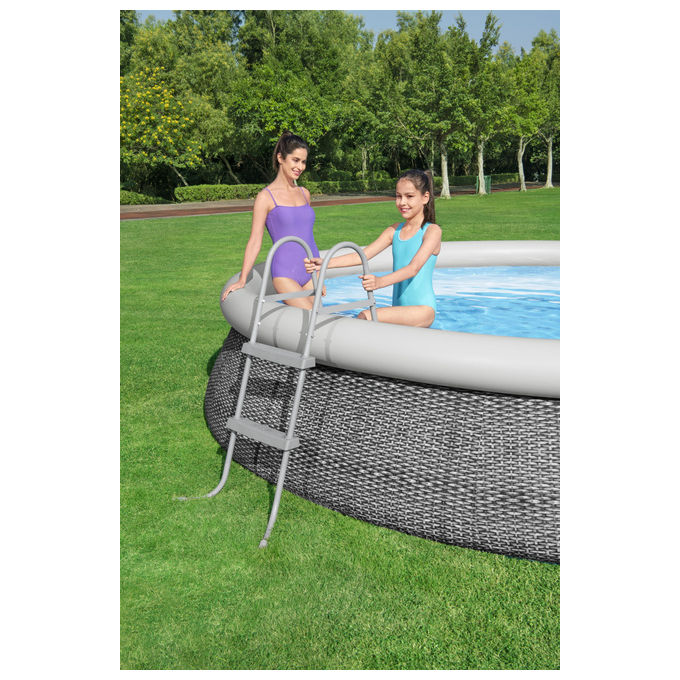 Bestway 58430 Flowclear Scaletta Doppia Piscina Fuori Terra 84 cm 2 Gradini Acciaio Antiscivolo 150 Kg colore Blu Bianco