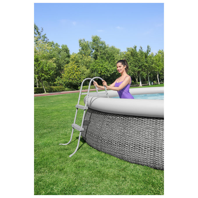 Bestway 58430 Flowclear Scaletta Doppia Piscina Fuori Terra 84 cm 2 Gradini Acciaio Antiscivolo 150 Kg colore Blu Bianco