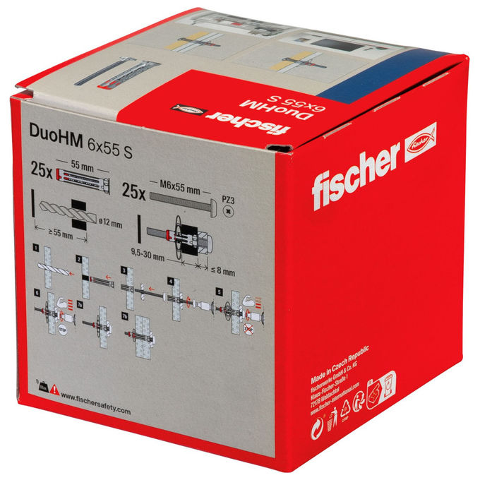 Fischer DUOHM 6X55 S PH PZ Tassello per Pannelli Cartongesso Acciaio Nylon 6 mm 55 mm 25 pz colore Grigio