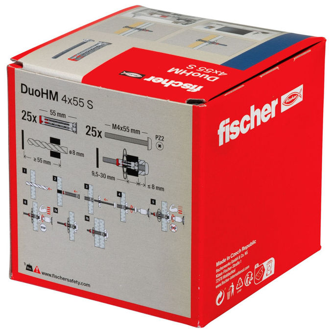 Fischer DUOHM 4X55 S PH PZ Tassello a Muro per Cartongesso Acciaio Nylon 4 mm 55 mm 25 Pezzi colore Grigio
