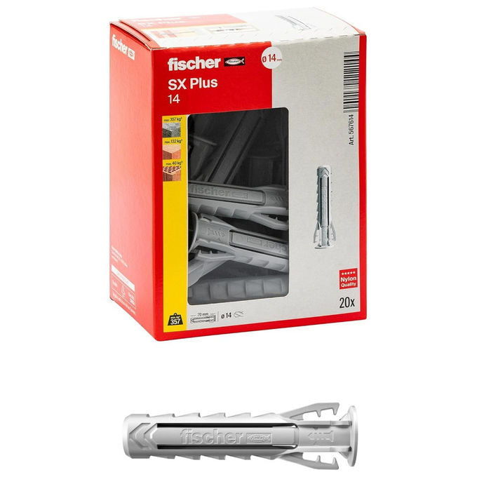 Fischer 567614 SX Plus Tassello Universale in Nylon Espansione 4 Settori 14x70 mm 20 pz colore Grigio