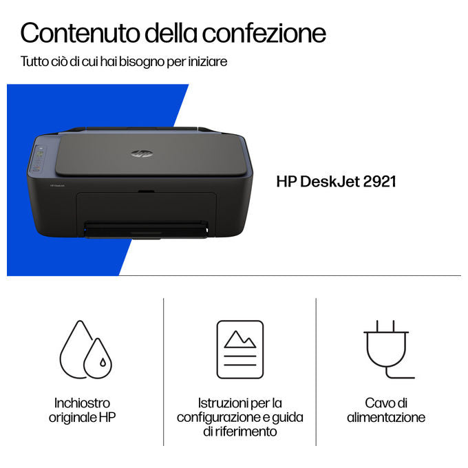 HP A24HWB DeskJet 2921 Stampante Multifunzione Inkjet All-in-One Stampa Copia Scansione Wi-Fi 4800x1200 DPI colore Grigio