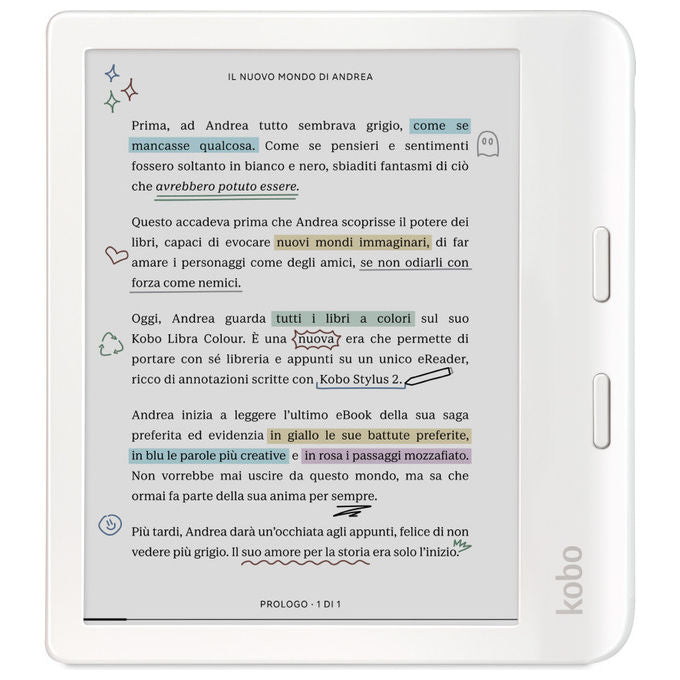 Kobo N428-KU-WH-K-CK Libra Colour eReader 7'' E Ink Kaleido 3 32 GB Wi-Fi Bluetooth IPX8 colore Bianco