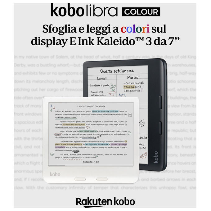 Kobo N428-KU-WH-K-CK Libra Colour eReader 7'' E Ink Kaleido 3 32 GB Wi-Fi Bluetooth IPX8 colore Bianco