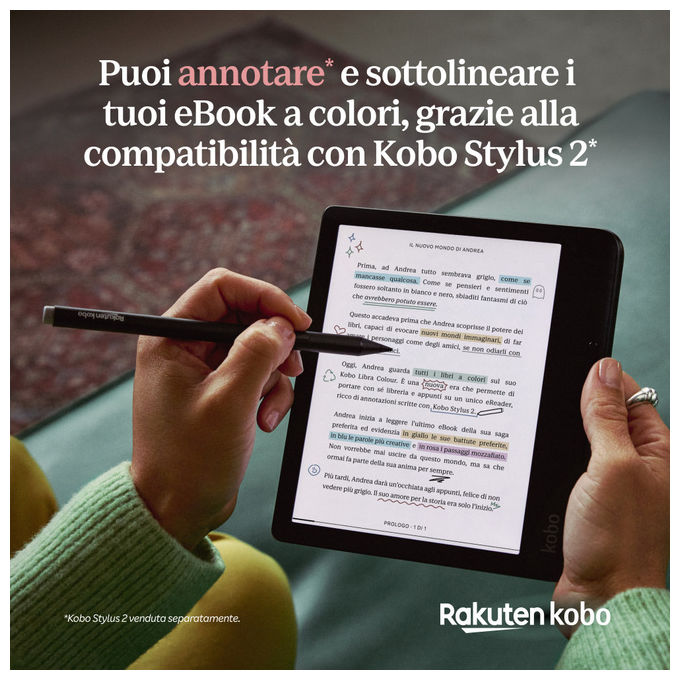 Kobo N428-KU-WH-K-CK Libra Colour eReader 7'' E Ink Kaleido 3 32 GB Wi-Fi Bluetooth IPX8 colore Bianco