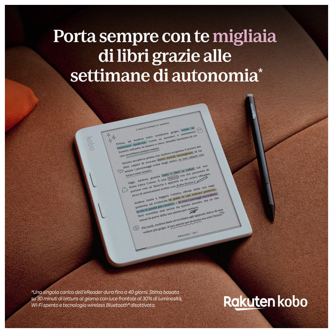 Kobo N428-KU-WH-K-CK Libra Colour eReader 7'' E Ink Kaleido 3 32 GB Wi-Fi Bluetooth IPX8 colore Bianco