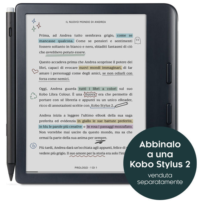 Kobo N428-KU-BK-K-CK Libra Colour eReader 7'' E Ink Kaleido 3 32 GB Wi-Fi Bluetooth IPX8 colore Nero