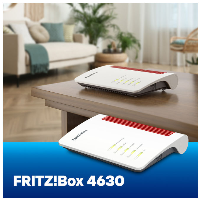 FRITZ! FRITZ!BOX 4630 INTERNATIONAL Router Wireless Dual-Band Wi-Fi 7 2.5 Gigabit Ethernet 4 Porte LAN WPA3 3568 Mbit-s colore Bianco