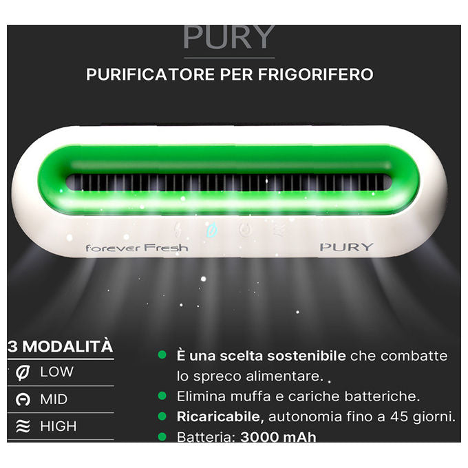 Macom 885 Enjoy and Relax Purificatore Frigorifero Ozono 50 mg-h 3 Livelli Ricaricabile autonomia 45 giorni colore Verde Bianco