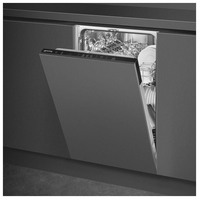 Smeg ST4522DIN Lavastoviglie da Incasso 9 coperti Classe D 44 dB Aquastop Inverter Apertura Automatica (82x45x55 cm) colore Nero