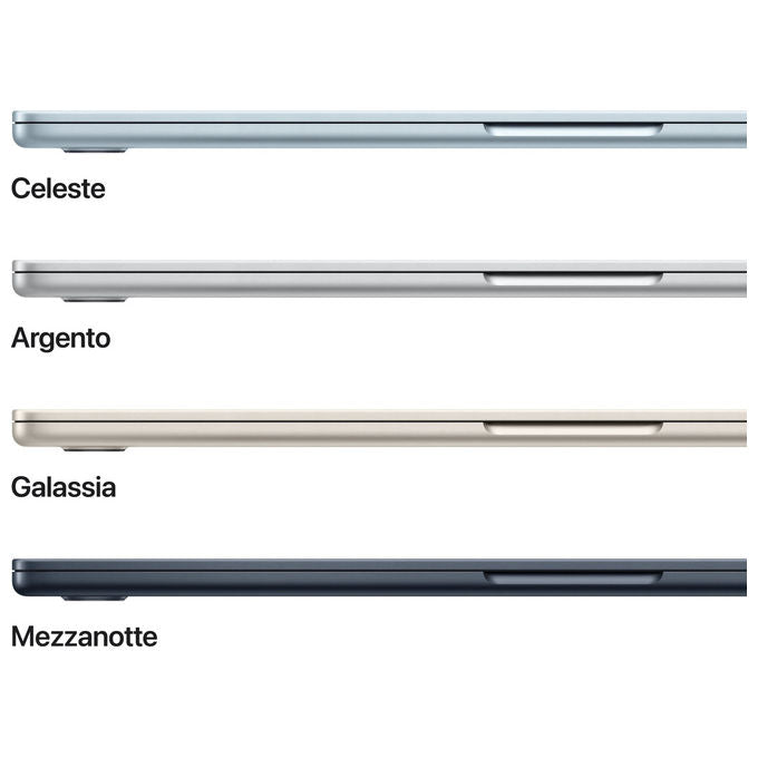 Apple MDVH4T-A MacBook Air 15'' Notebook Chip M5 10-core CPU 10-core GPU 16GB RAM SSD 512GB Wi-Fi 7 macOS colore Mezzanotte