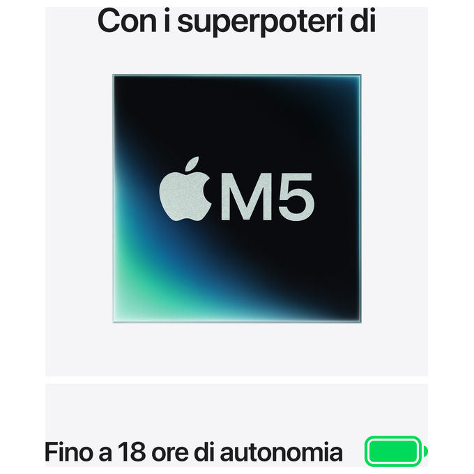 Apple MDVH4T-A MacBook Air 15'' Notebook Chip M5 10-core CPU 10-core GPU 16GB RAM SSD 512GB Wi-Fi 7 macOS colore Mezzanotte