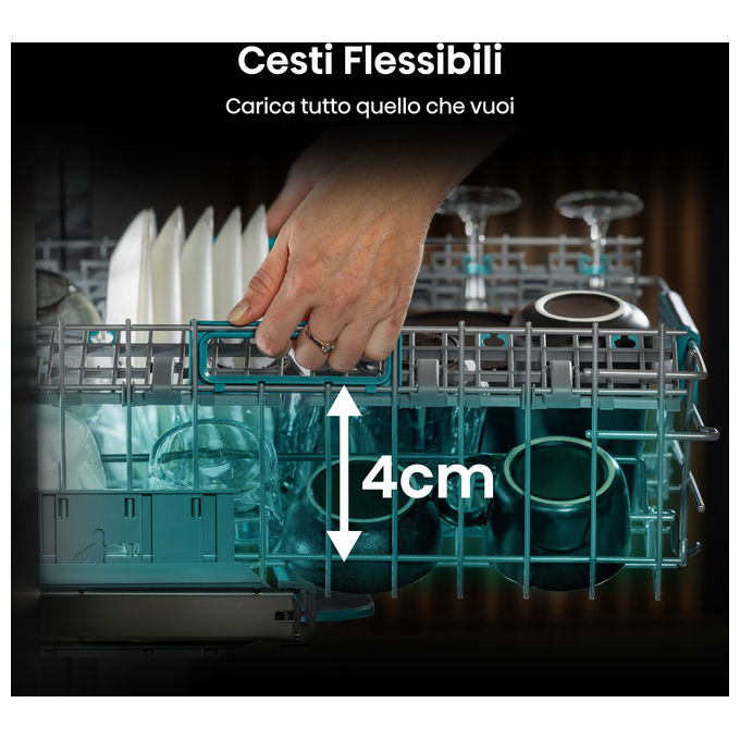 Hisense HV16A Lavastoviglie Incasso 16 coperti Classe A 43 dB Motore Inverter AutoDry Terzo Cesto (82x60x55 cm) colore Grigio