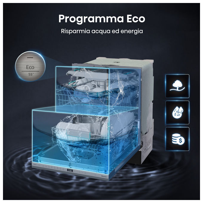 Hisense HV16A Lavastoviglie Incasso 16 coperti Classe A 43 dB Motore Inverter AutoDry Terzo Cesto (82x60x55 cm) colore Grigio