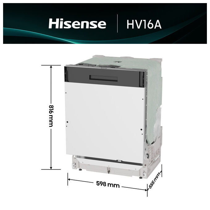 Hisense HV16A Lavastoviglie Incasso 16 coperti Classe A 43 dB Motore Inverter AutoDry Terzo Cesto (82x60x55 cm) colore Grigio