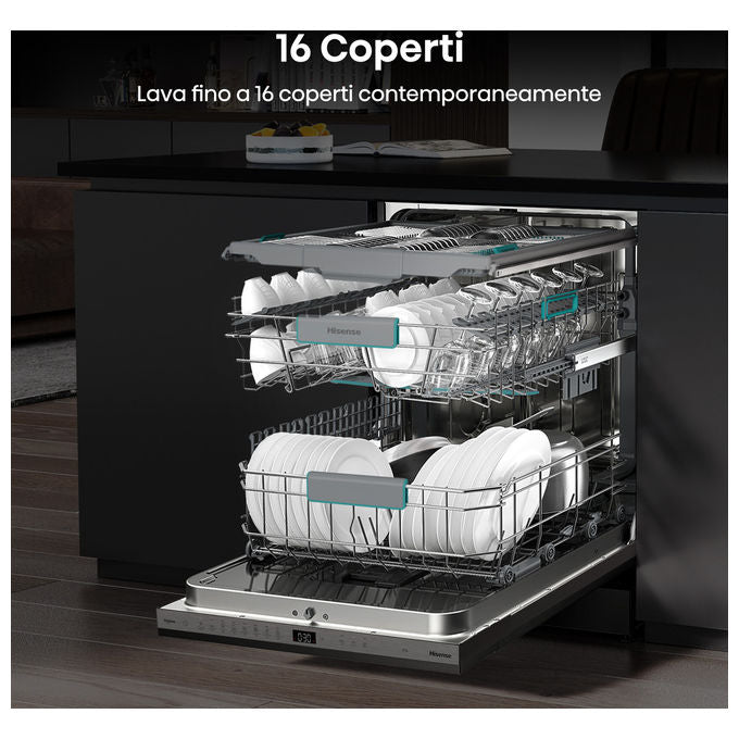 Hisense HV16A Lavastoviglie Incasso 16 coperti Classe A 43 dB Motore Inverter AutoDry Terzo Cesto (82x60x55 cm) colore Grigio