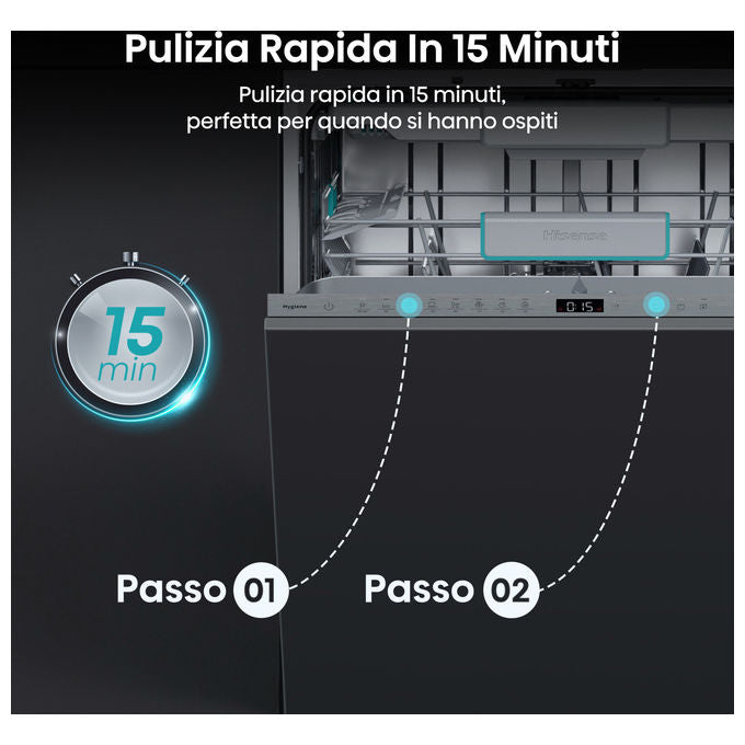 Hisense HV16A Lavastoviglie Incasso 16 coperti Classe A 43 dB Motore Inverter AutoDry Terzo Cesto (82x60x55 cm) colore Grigio