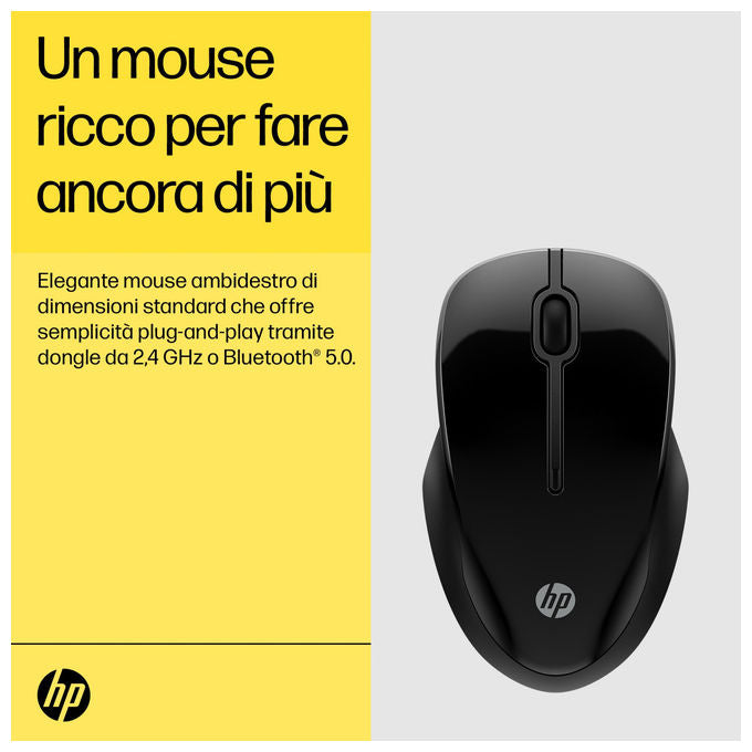 HP 6V2J7AA 250 Mouse Wireless Dual Mode Bluetooth 5.0 USB-A 1600 DPI Ambidestro colore Nero