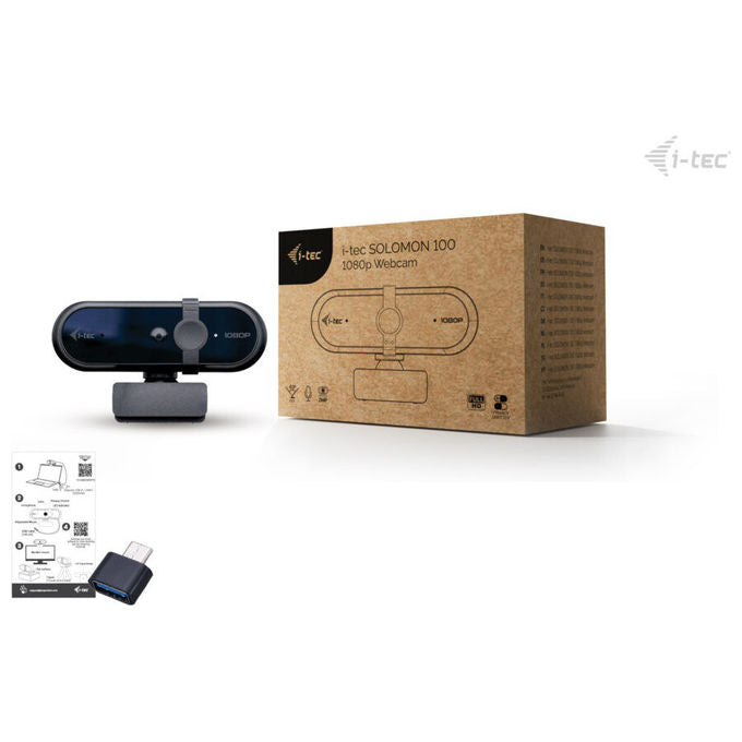 I-tec CAMSOLOMONF100 Solomon 100 Webcam Full HD 1080p 2 MP Messa a fuoco fissa Microfono integrato Plug and Play colore Nero