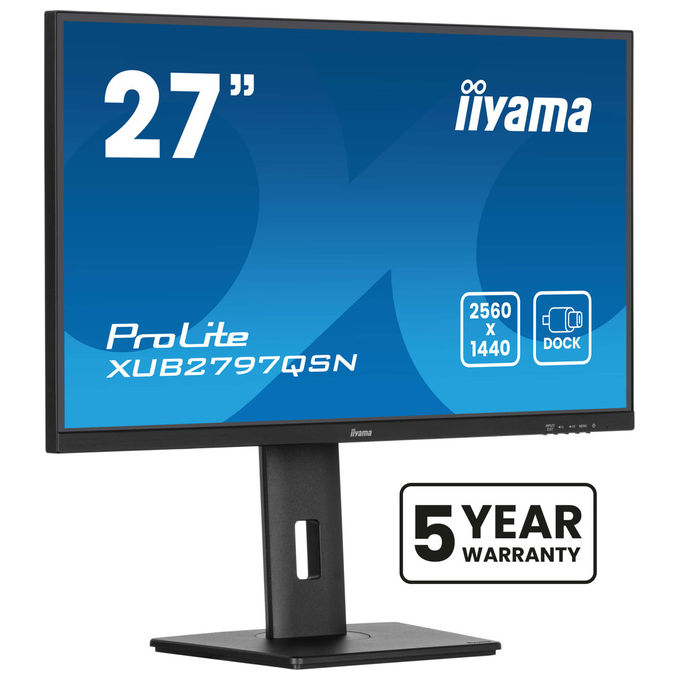 Iiyama XUB2797QSN-B2 ProLite Monitor PC 27'' QHD IPS 2560x1440 100Hz USB-C Dock 65W LAN RJ45 Altoparlanti colore Nero