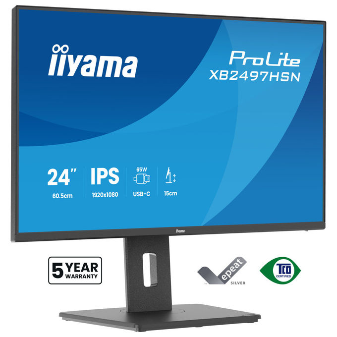 Iiyama XB2497HSN-B1 ProLite Monitor PC 23.8'' IPS Full HD 100Hz 1ms USB-C 65W Hub USB 3.2 LAN AMD FreeSync colore Nero
