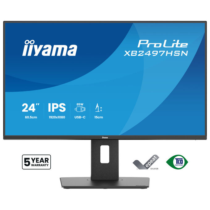 Iiyama XB2497HSN-B1 ProLite Monitor PC 23.8'' IPS Full HD 100Hz 1ms USB-C 65W Hub USB 3.2 LAN AMD FreeSync colore Nero