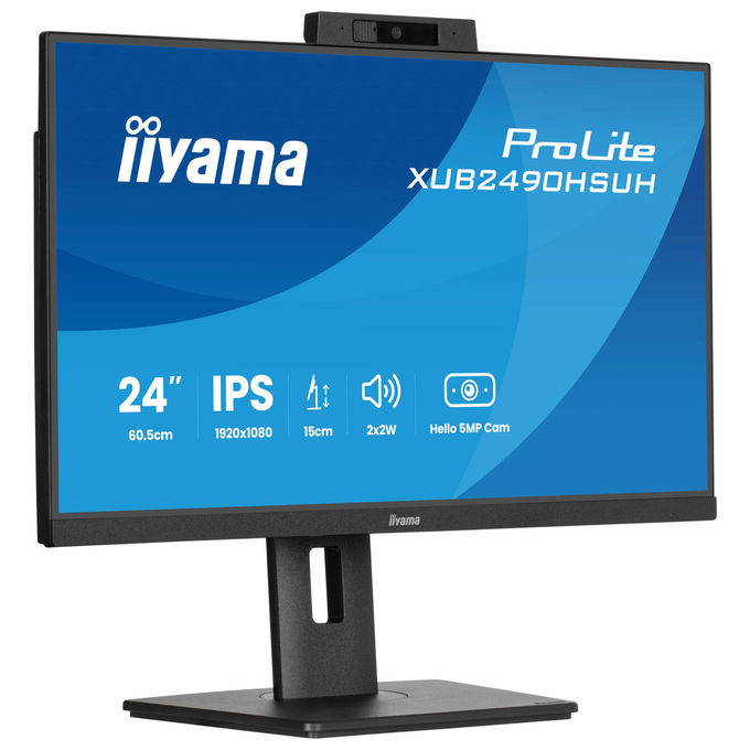 Iiyama XUB2490HSUH-B2 ProLite Monitor PC 23,8'' IPS Full HD 100Hz Webcam 5MP Hub USB 3.2 Flicker Free colore Nero