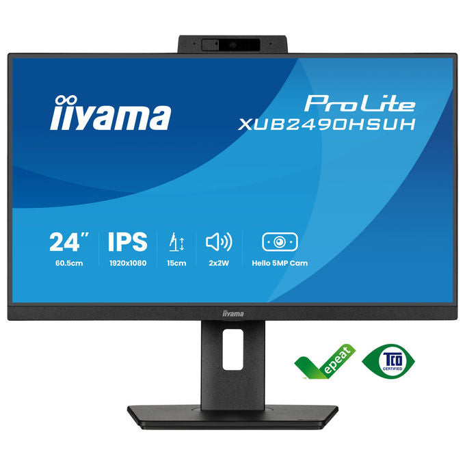 Iiyama XUB2490HSUH-B2 ProLite Monitor PC 23,8'' IPS Full HD 100Hz Webcam 5MP Hub USB 3.2 Flicker Free colore Nero