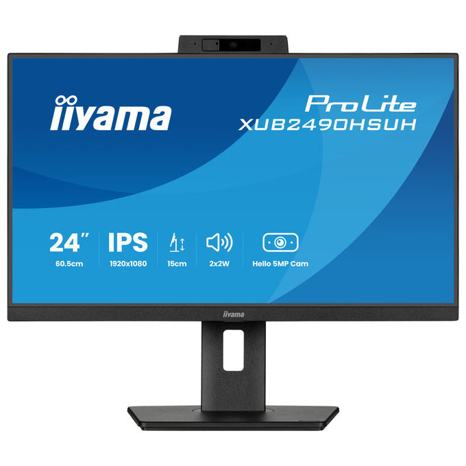 Iiyama XUB2490HSUH-B2 ProLite Monitor PC 23,8'' IPS Full HD 100Hz Webcam 5MP Hub USB 3.2 Flicker Free colore Nero