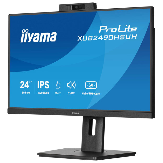 Iiyama XUB2490HSUH-B2 ProLite Monitor PC 23,8'' IPS Full HD 100Hz Webcam 5MP Hub USB 3.2 Flicker Free colore Nero