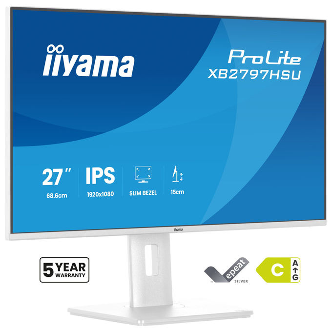Iiyama XB2797HSU-W1 ProLite Monitor PC 27'' Full HD IPS 120Hz 1ms AMD FreeSync Hub USB 3.2 Altoparlanti colore Bianco