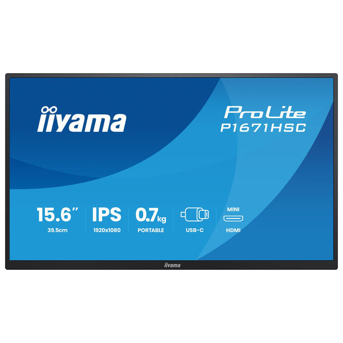 Iiyama P1671HSC-B1 ProLite Monitor Portatile IPS 15.6'' Full HD 1920x1080 USB-C HDMI Altoparlanti Flicker Free colore Nero