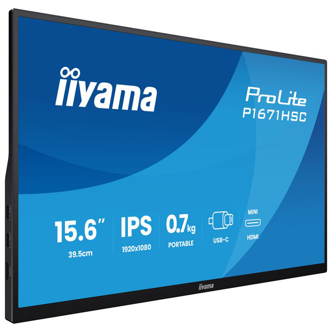Iiyama P1671HSC-B1 ProLite Monitor Portatile IPS 15.6'' Full HD 1920x1080 USB-C HDMI Altoparlanti Flicker Free colore Nero
