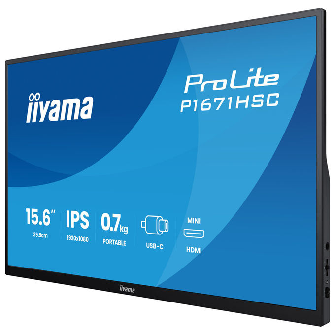 Iiyama P1671HSC-B1 ProLite Monitor Portatile IPS 15.6'' Full HD 1920x1080 USB-C HDMI Altoparlanti Flicker Free colore Nero