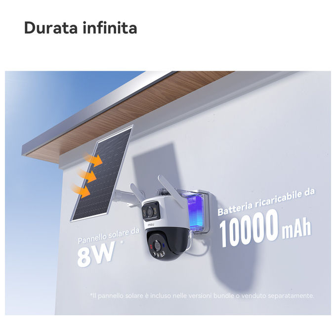 Imou IPC-SA70F-10M1T2-EU AOV Dual Kit Telecamera IP Esterna Doppia Ottica 10MP 4G Wi-Fi Batteria 10000 mAh Pannello Solare 8W IP66 colore Nero Bianco