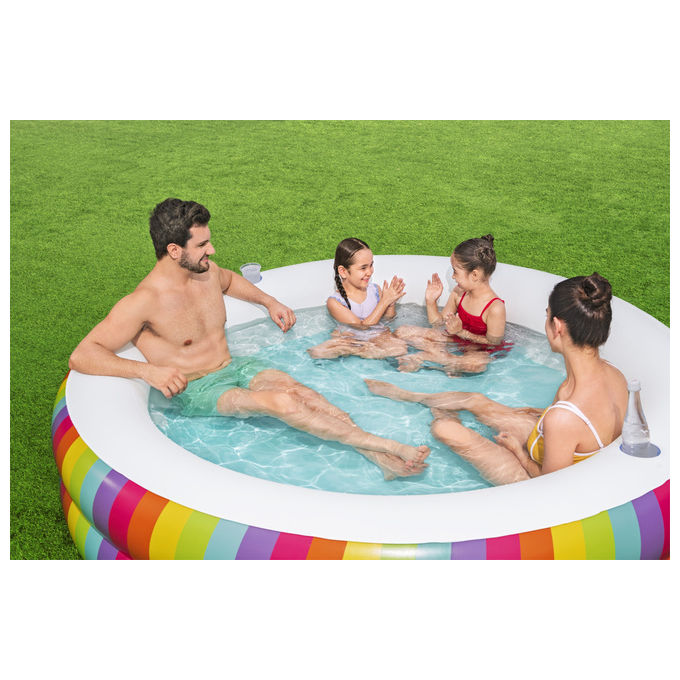 Bestway 54443 Rainbow Dreams Piscina Gonfiabile Rotonda 206x51 cm 632 L 2 Portabicchieri PVC colore Multicolore