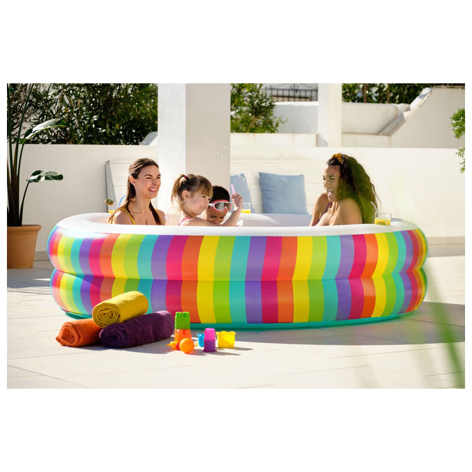 Bestway 54443 Rainbow Dreams Piscina Gonfiabile Rotonda 206x51 cm 632 L 2 Portabicchieri PVC colore Multicolore