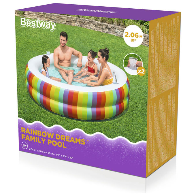 Bestway 54443 Rainbow Dreams Piscina Gonfiabile Rotonda 206x51 cm 632 L 2 Portabicchieri PVC colore Multicolore
