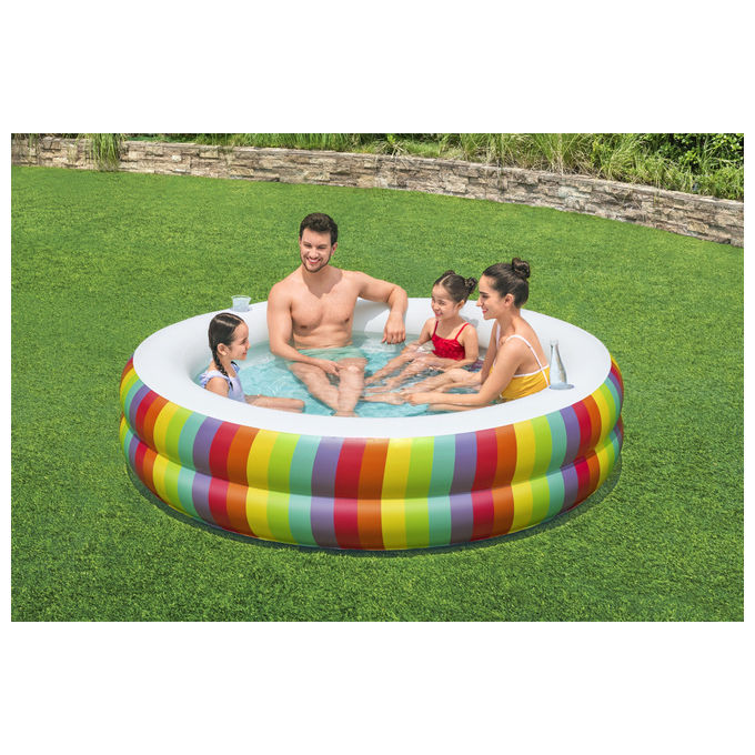 Bestway 54443 Rainbow Dreams Piscina Gonfiabile Rotonda 206x51 cm 632 L 2 Portabicchieri PVC colore Multicolore