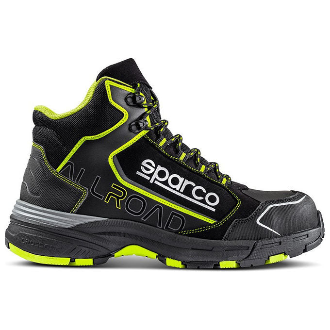 Sparco ALLROAD MOTEGI Scarpe Antinfortunistiche S3 SRC ESD Metal Free Puntale Composito Suola HRO CrossGrip colore Nero Giallo Fluorescente