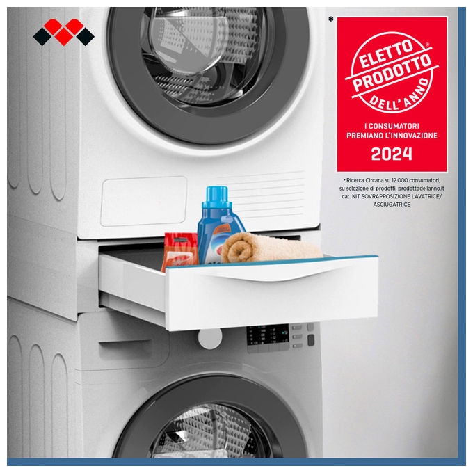 Meliconi EXTRAL60 Base Torre Extra Kit Sovrapposizione Lavatrice Asciugatrice Cassetto 28 L 250 Kg colore Bianco
