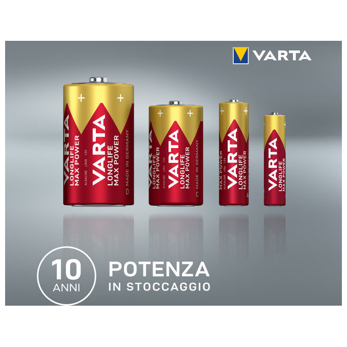 Varta 04703101404 Longlife Max Power Batteria Alcalina AAA LR03 1.5V 1270 mAh Blister 4 pz colore Oro Rosso