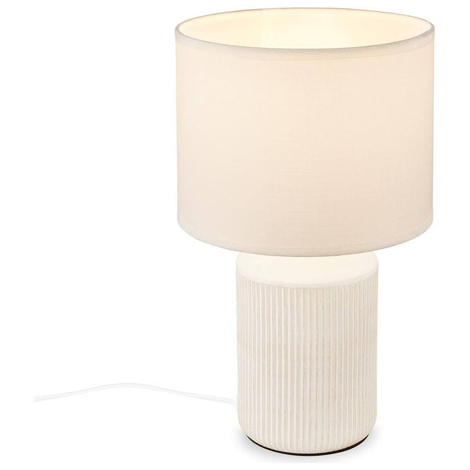 Briloner BT10037 CERAMIC FABRIC Lampada da tavolo base ceramica paralume tessuto attacco E14 stile moderno colore Bianco