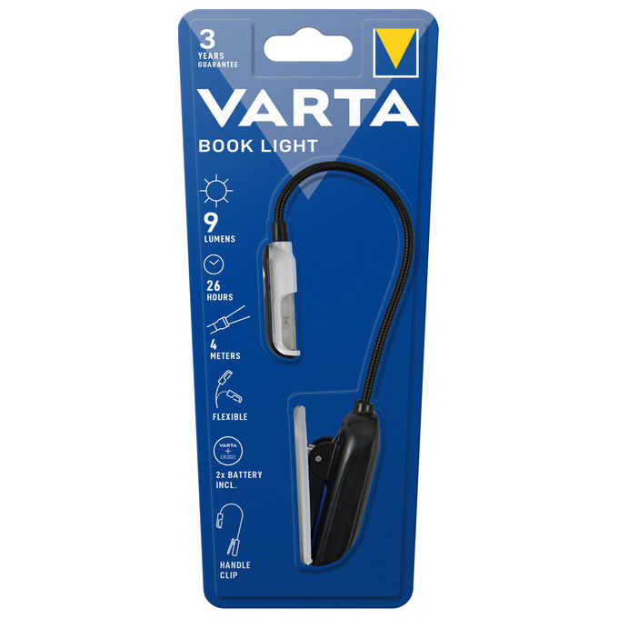 Varta 16618101421 Book Light Luce per Libri LED con Clip Collo Flessibile 9 lm 26h 2x CR2032 colore Nero Argento
