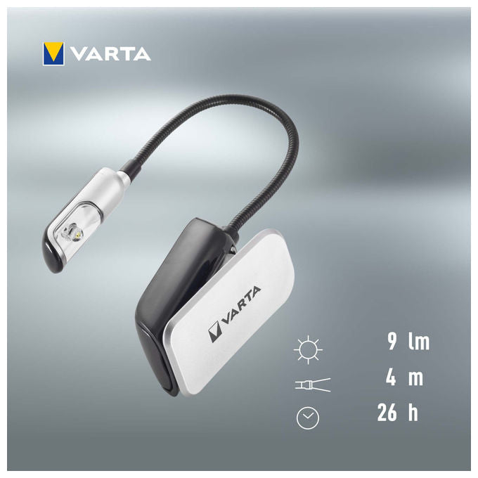 Varta 16618101421 Book Light Luce per Libri LED con Clip Collo Flessibile 9 lm 26h 2x CR2032 colore Nero Argento