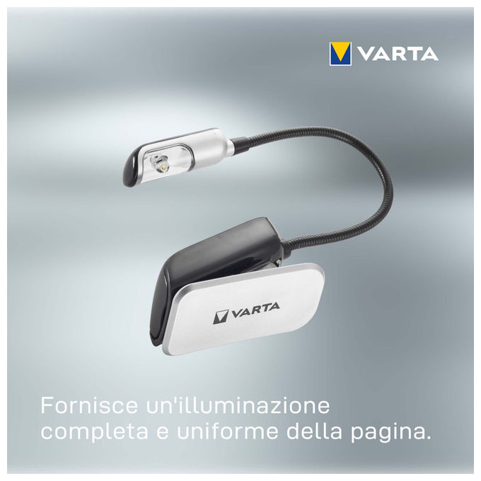 Varta 16618101421 Book Light Luce per Libri LED con Clip Collo Flessibile 9 lm 26h 2x CR2032 colore Nero Argento