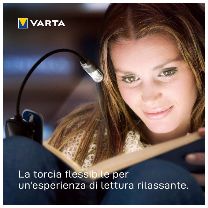 Varta 16618101421 Book Light Luce per Libri LED con Clip Collo Flessibile 9 lm 26h 2x CR2032 colore Nero Argento