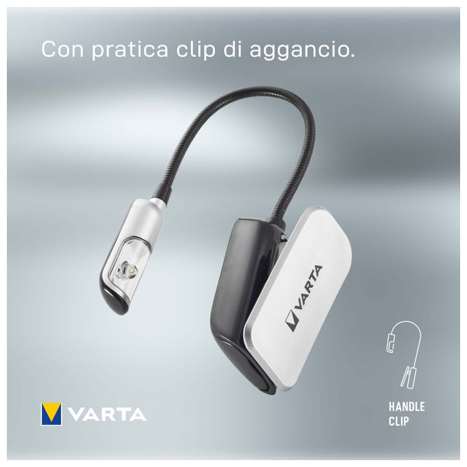 Varta 16618101421 Book Light Luce per Libri LED con Clip Collo Flessibile 9 lm 26h 2x CR2032 colore Nero Argento