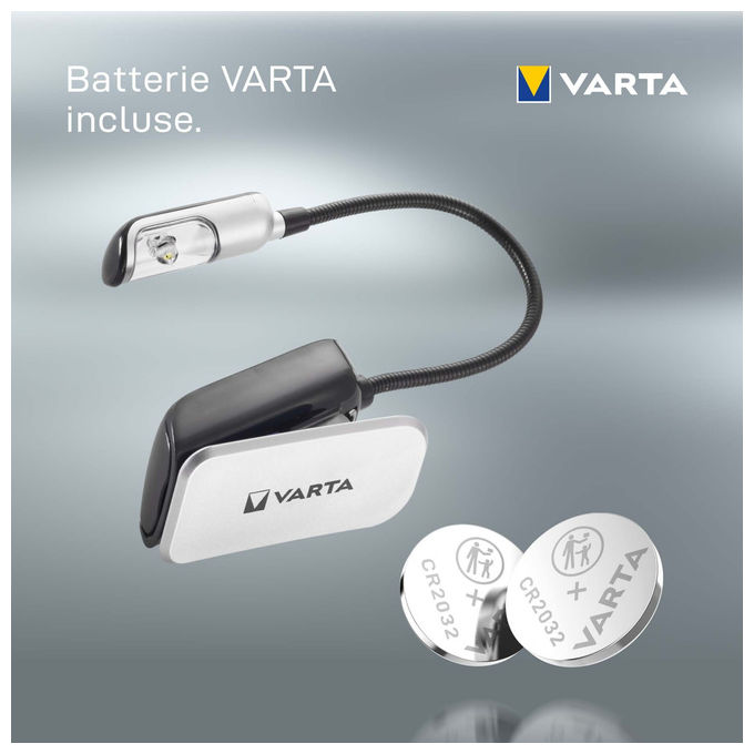 Varta 16618101421 Book Light Luce per Libri LED con Clip Collo Flessibile 9 lm 26h 2x CR2032 colore Nero Argento